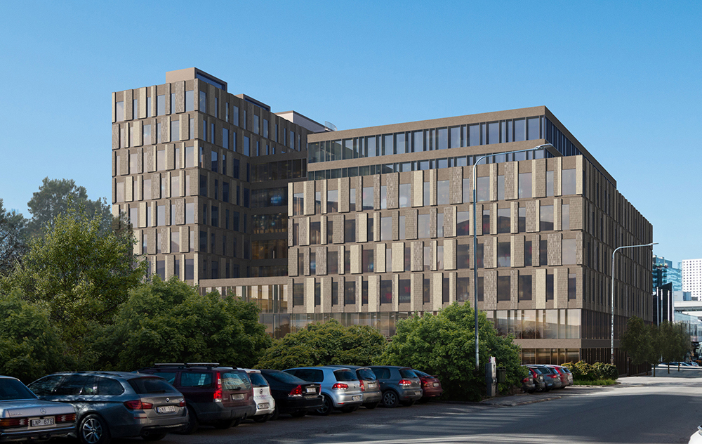 Kontorshuset Solna United utanför Stockholm är ett exempel på byggprojekt som har ett uttalat mål om att minska byggprocessens klimatpåverkan. Illustration: Tengbom
